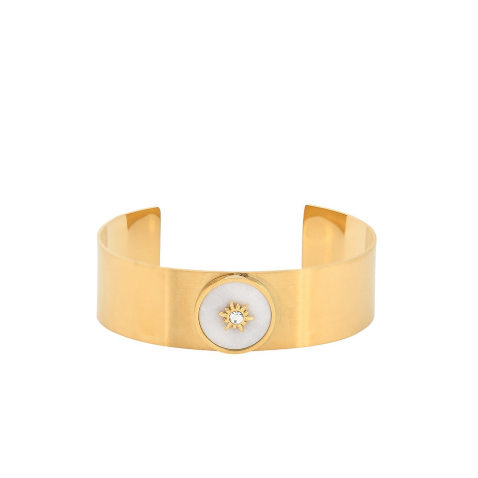 Bracelet Alba rigide acier pierres natural avec soleil