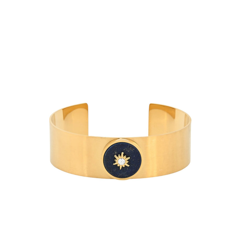 Bracelet Alba rigide acier pierres natural avec soleil