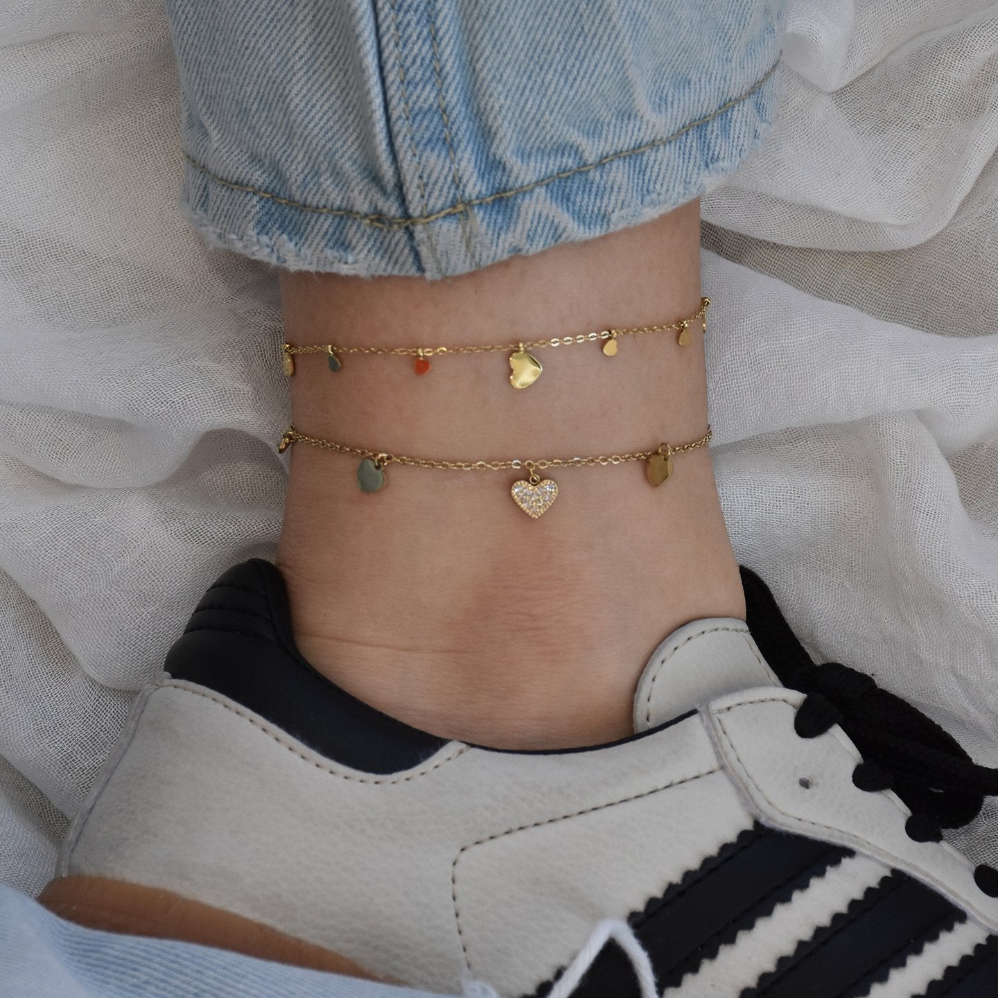 Bracelet Alba de cheville acier cœurs