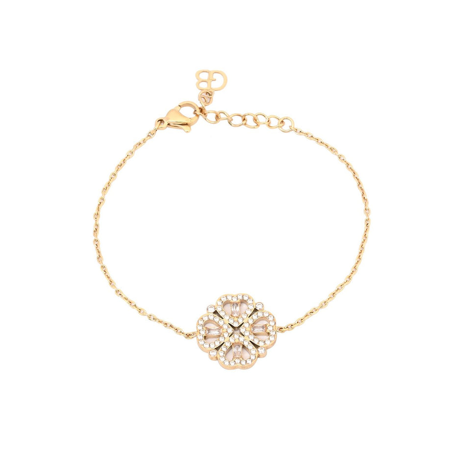 Bracelet Alba en acier trèfle zircones