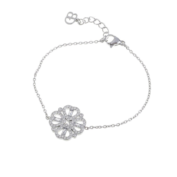 Bracelet Alba en acier trèfle zircones