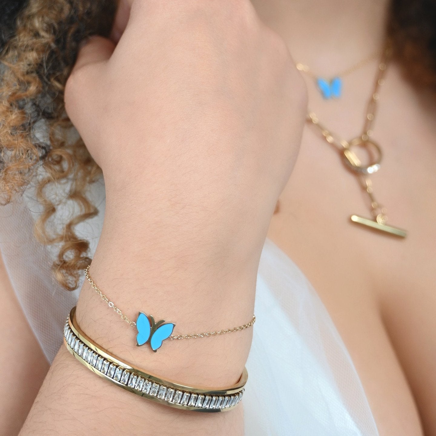 Bracelet Esmée rigide en acier avec rectangles verticaux