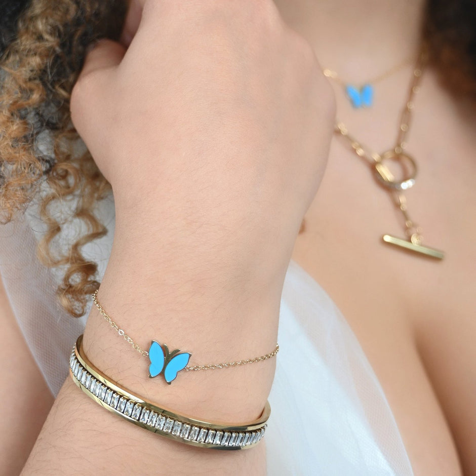 Bracelet Esmée rigide en acier avec rectangles verticaux