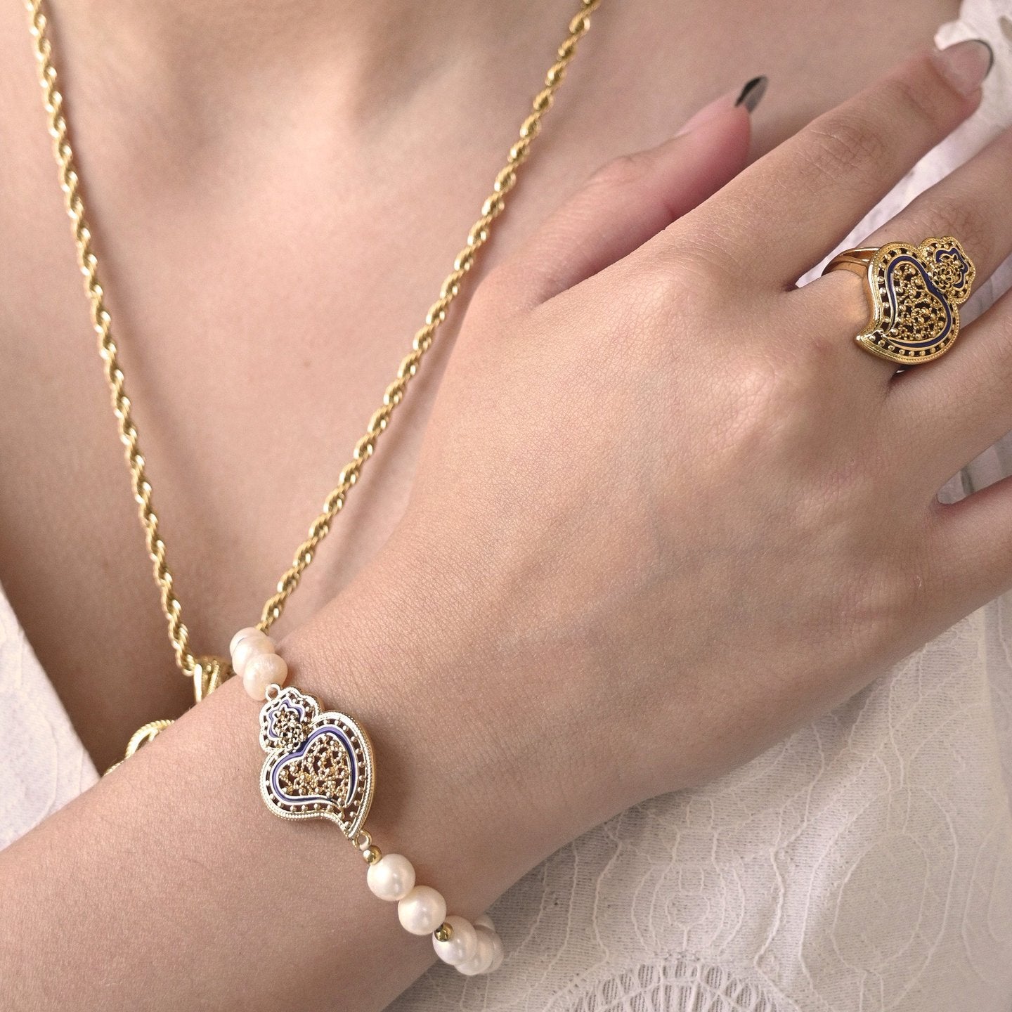 copie de Bracelet semi précieuse coração de viana perles Aria