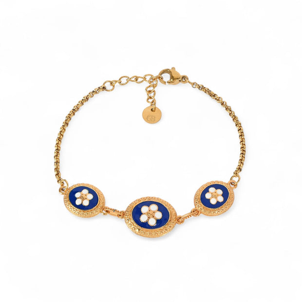 Bracelet plaqué or 3 fleurs ovale Aria