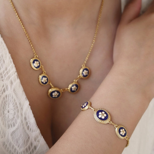 Bracelet plaqué or 3 fleurs ovale Aria