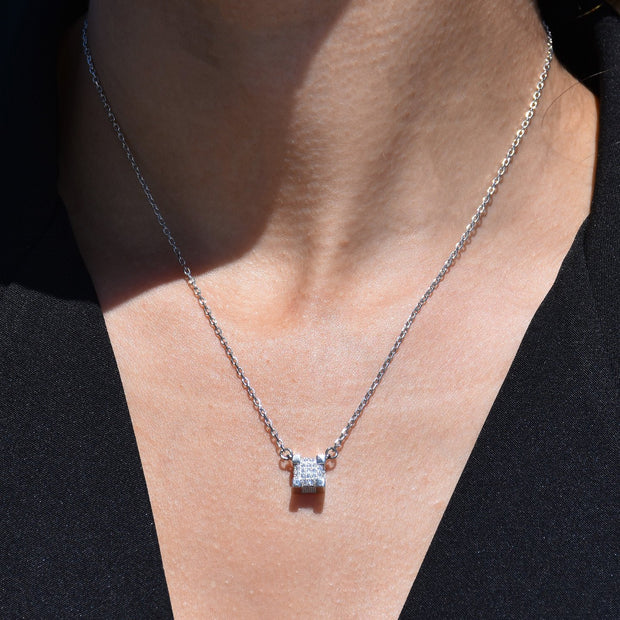 Ensemble Collier et Boucle d'oreille carrés et zircons