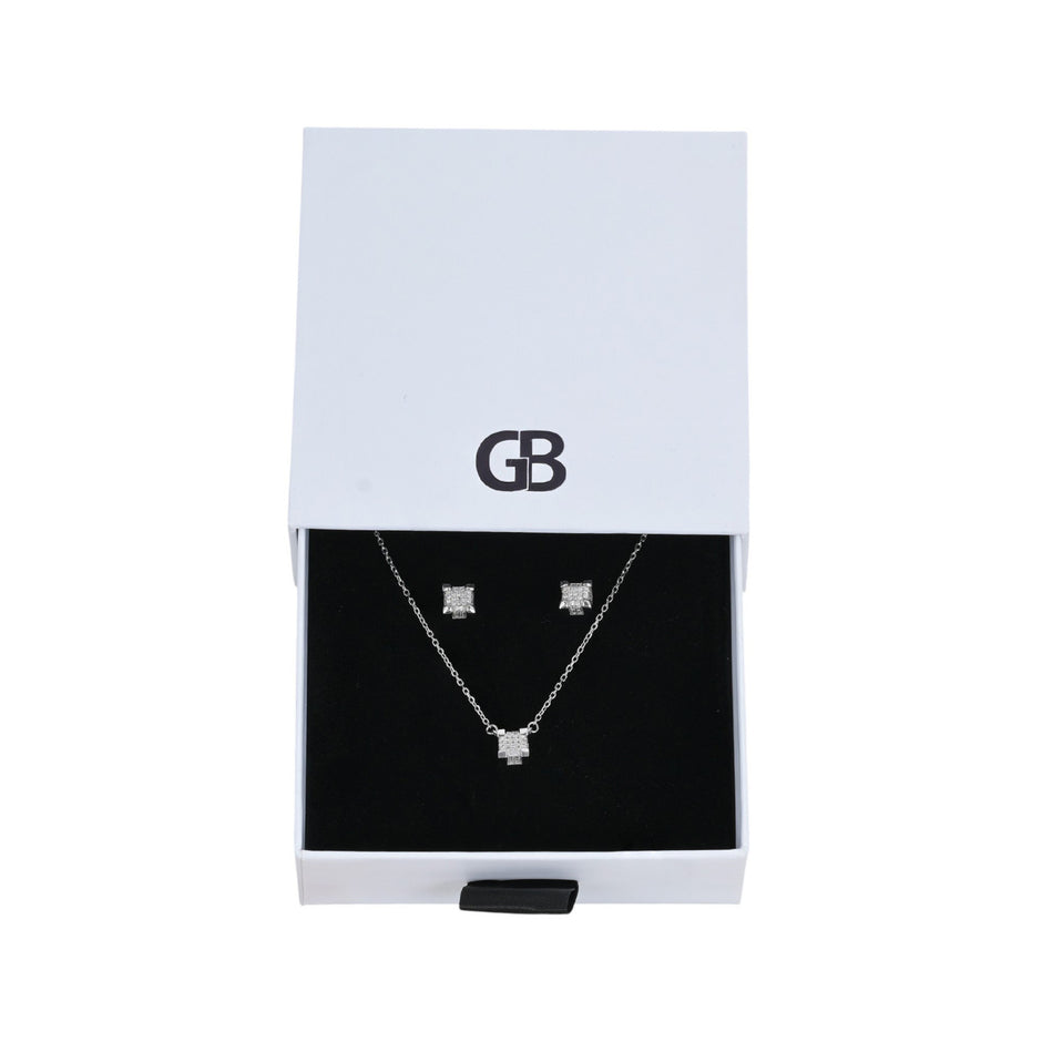 Ensemble Collier et Boucle d'oreille carrés et zircons
