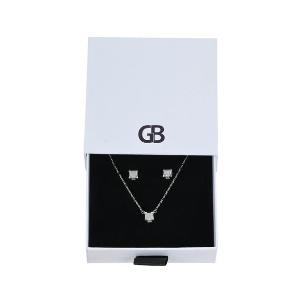 Ensemble Collier et Boucle d'oreille carrés et zircons