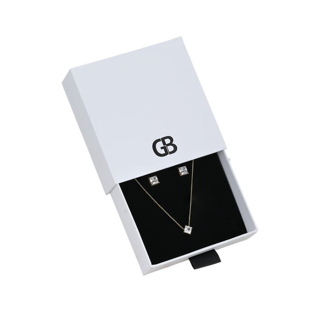 Ensemble Collier, Boucle d'oreille Point de Lumière Carré