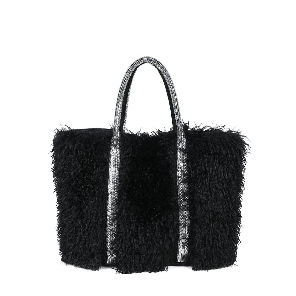 Sac shopper avec fourrure et paillettes