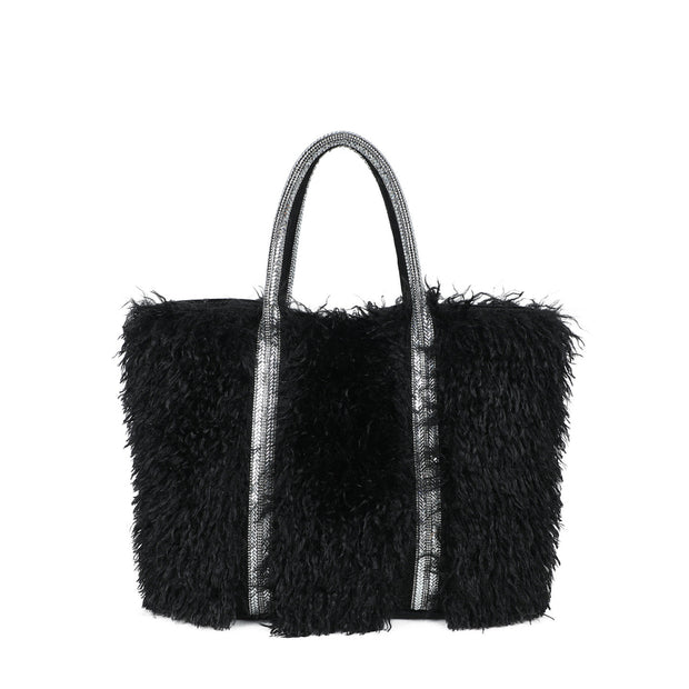 Sac shopper avec fourrure et paillettes