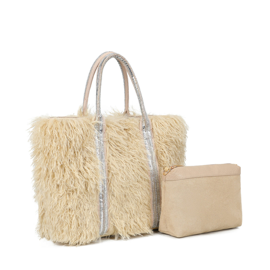 Sac shopper avec fourrure et paillettes