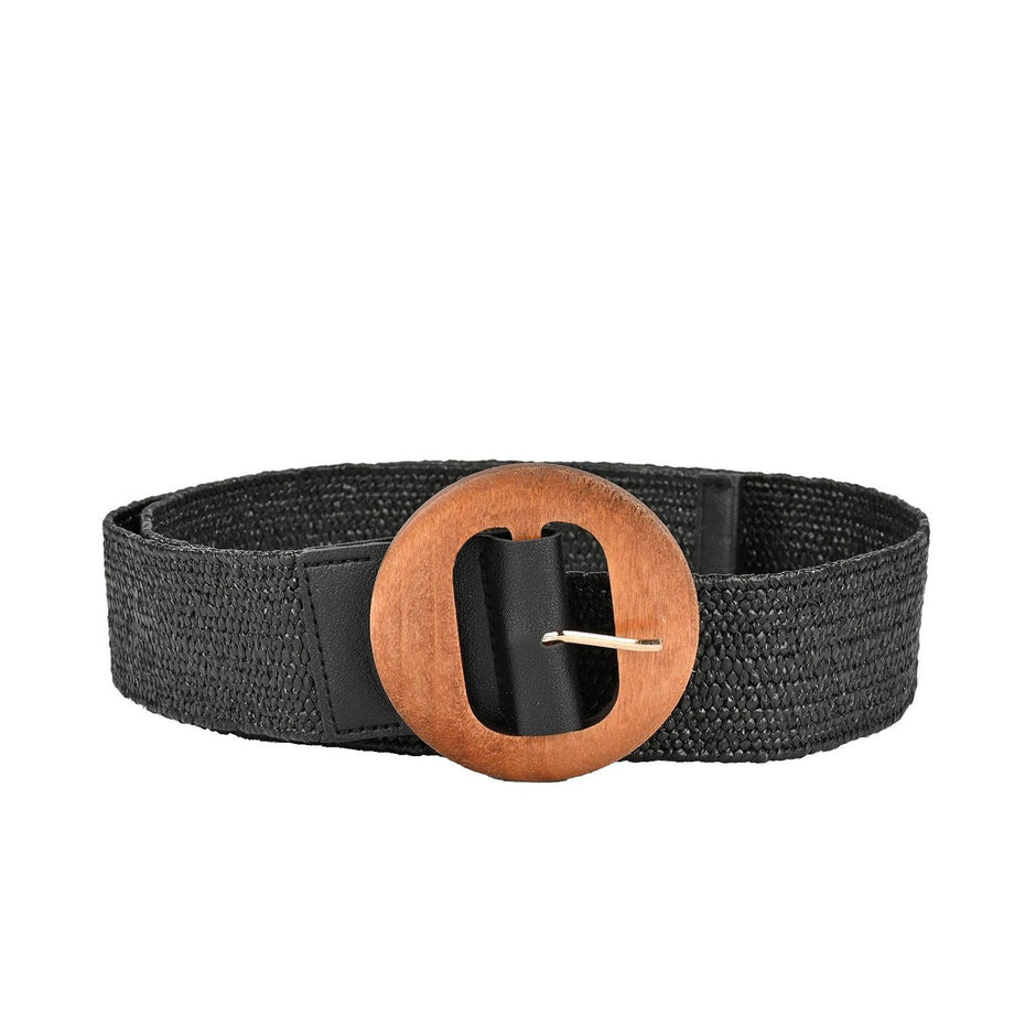 Ceinture en raphia avec boucle ronde bois noir