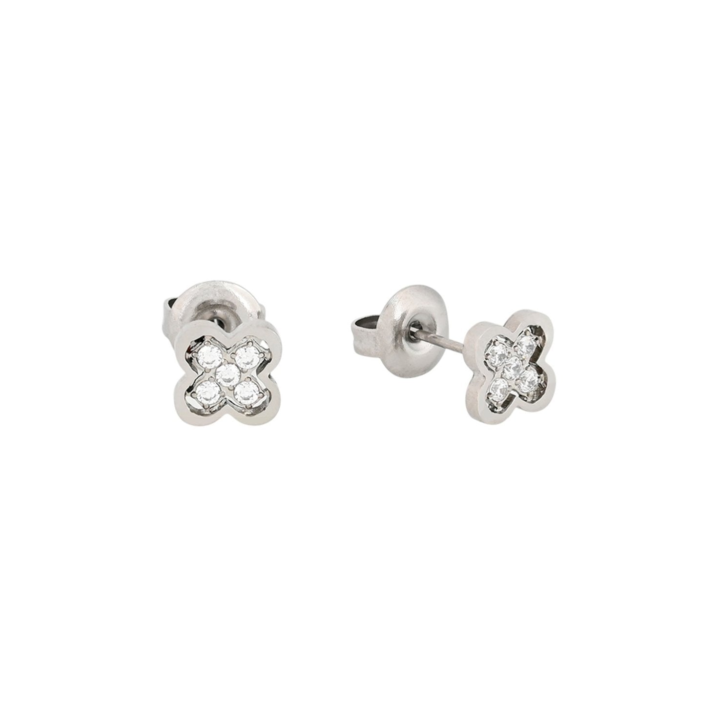 Boucles d'oreilles Alba acier et zircones trèfle