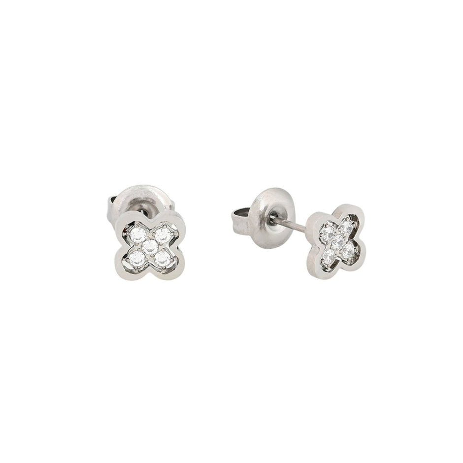 Boucles d'oreilles Alba acier et zircones trèfle