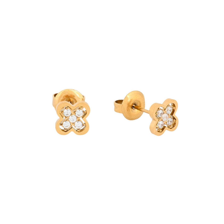 Boucles d'oreilles Alba acier et zircones trèfle