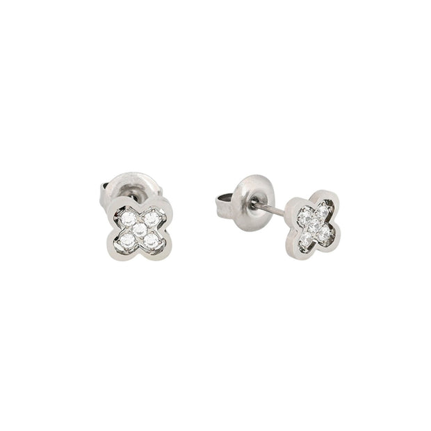 Boucles d'oreilles Alba acier et zircones trèfle