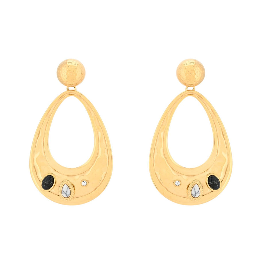 Boucles d'oreilles Esmée en acier martelés pierre