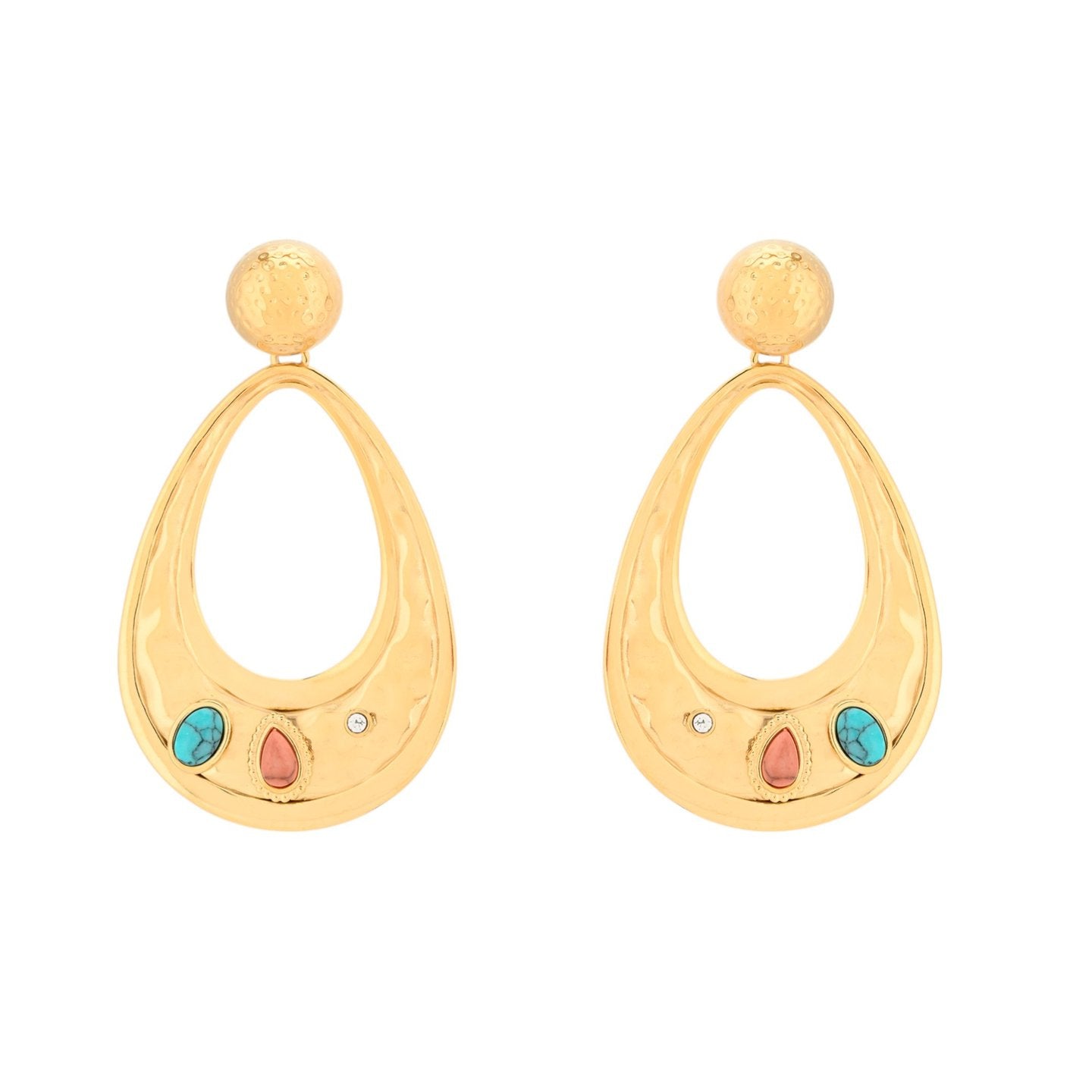 Boucles d'oreilles Esmée en acier martelés pierre