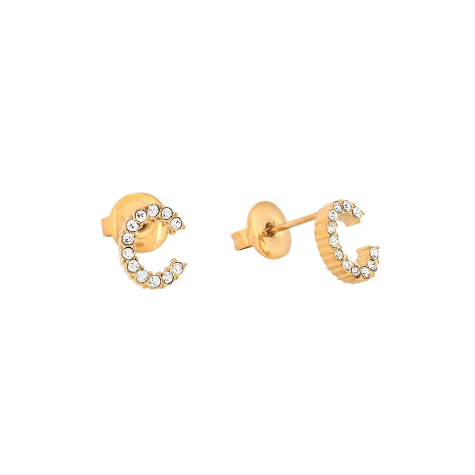 Boucles d'oreilles Alba acier et zircones lettre