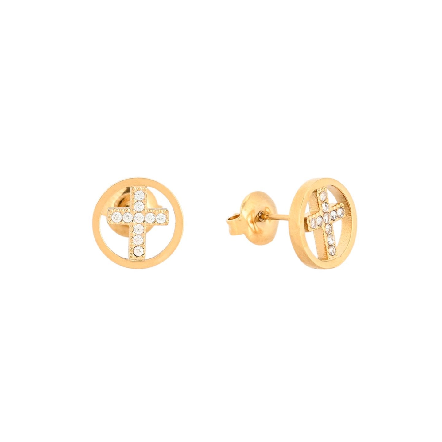 Boucles d'oreilles ronds en acier croix Alba