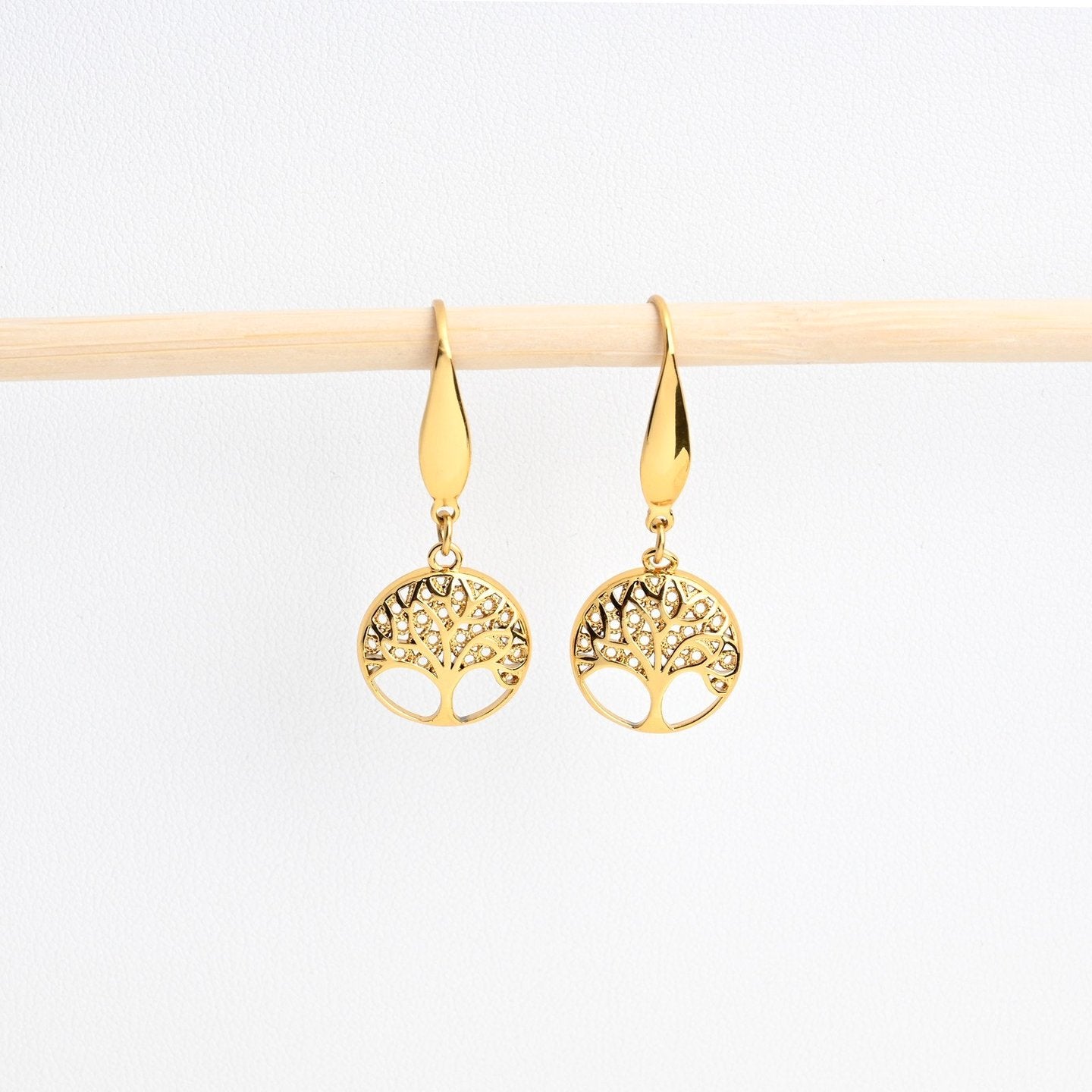 Boucles d'oreilles Luna plaqué or arbre de la vie