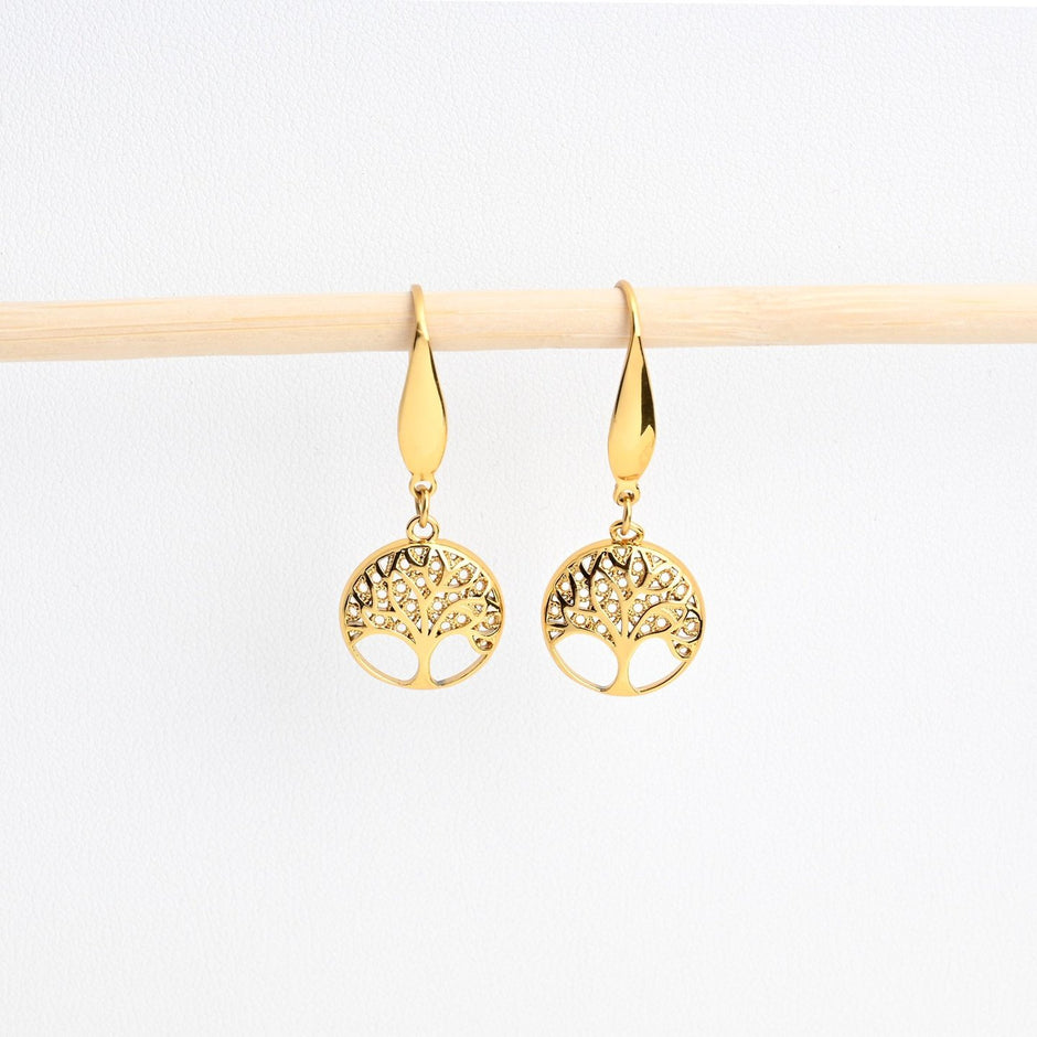 Boucles d'oreilles Luna plaqué or arbre de la vie