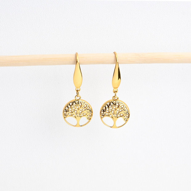 Boucles d'oreilles Luna plaqué or arbre de la vie