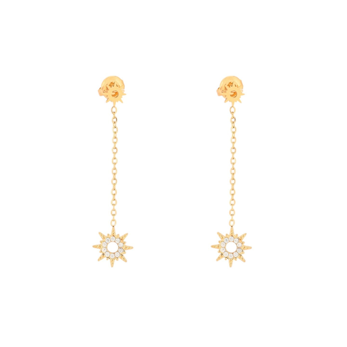Boucles d'oreilles Alba en acier suspendu soleil