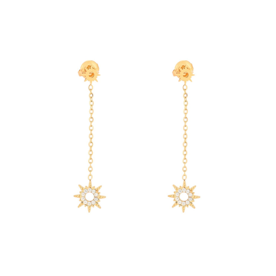 Boucles d'oreilles Alba en acier suspendu soleil