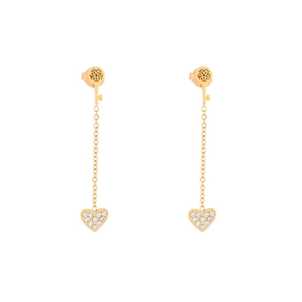 Boucles d'oreilles Alba en acier cœur et clé