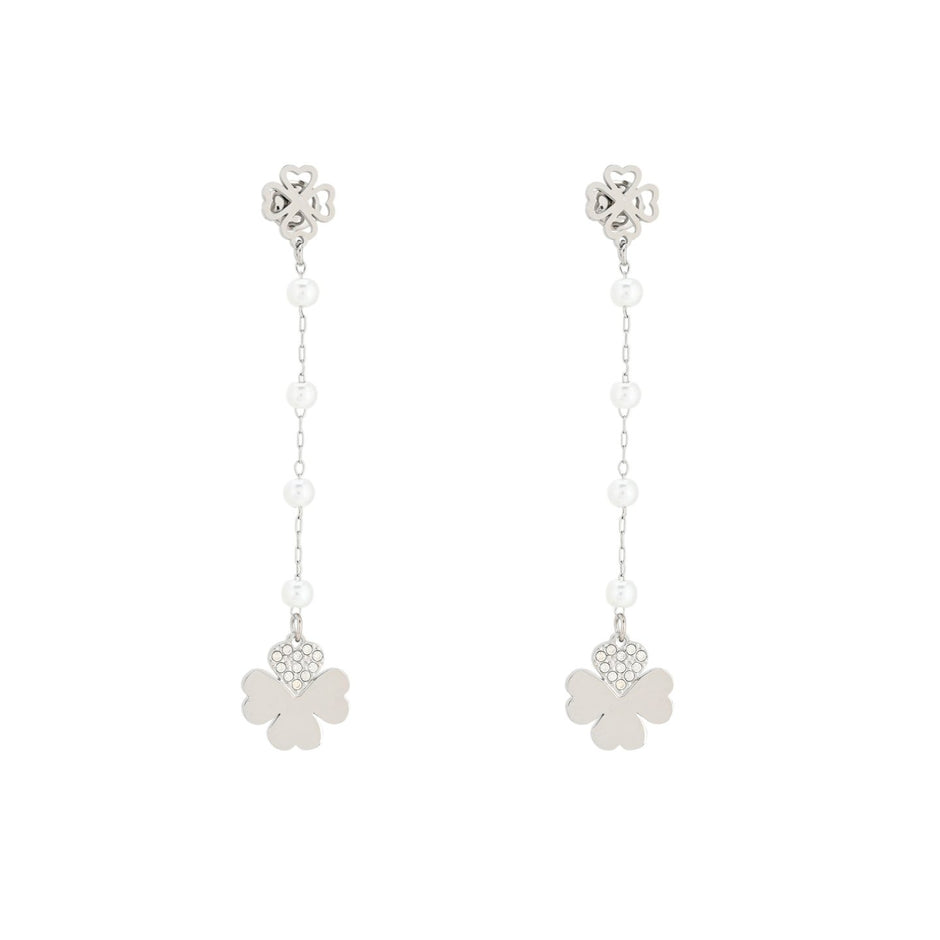 Boucles d'oreilles Esmée en acier perles et trèfles