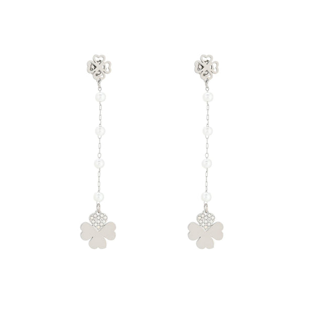 Boucles d'oreilles Esmée en acier perles et trèfles