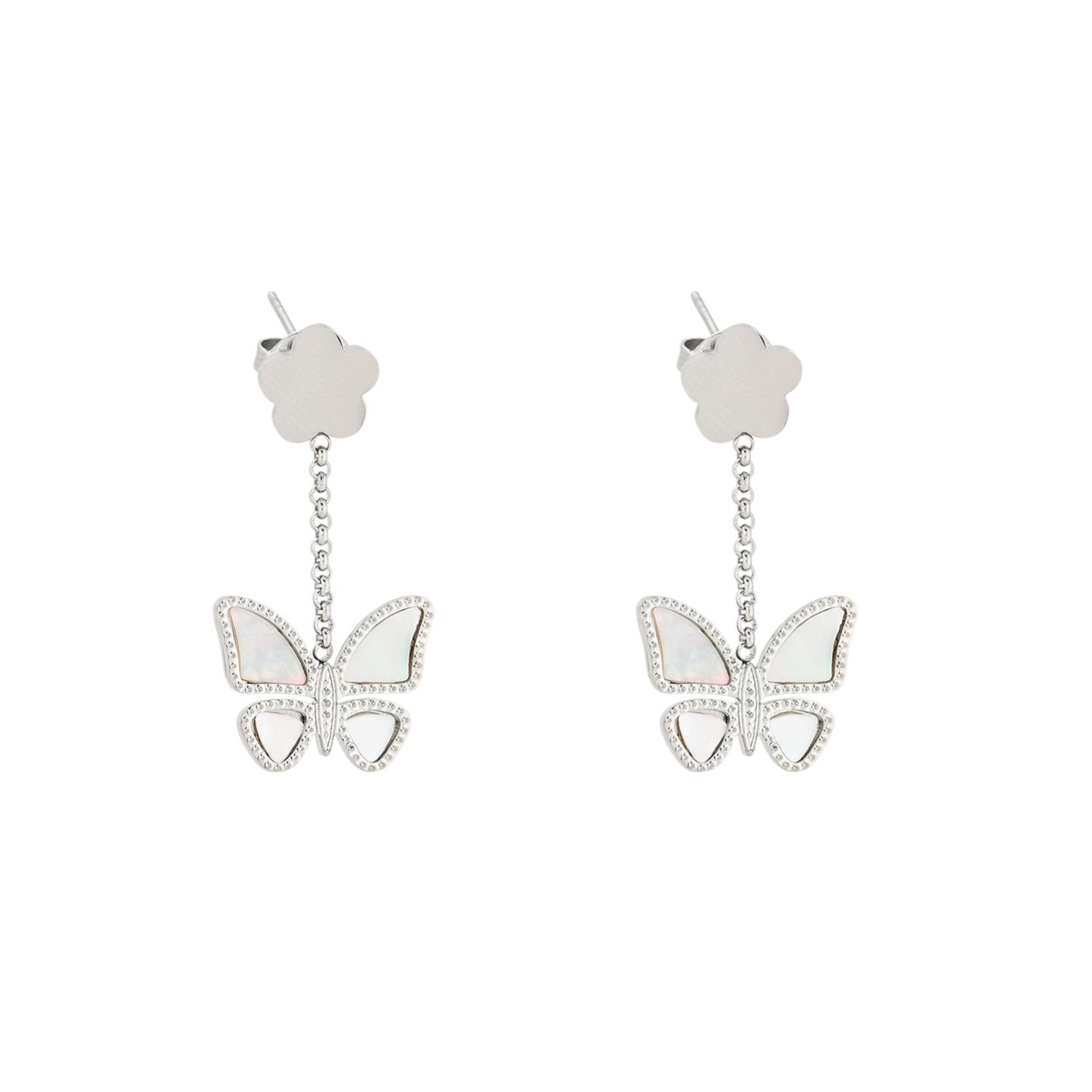 Boucles d'oreilles en acier papillon nacre Alba