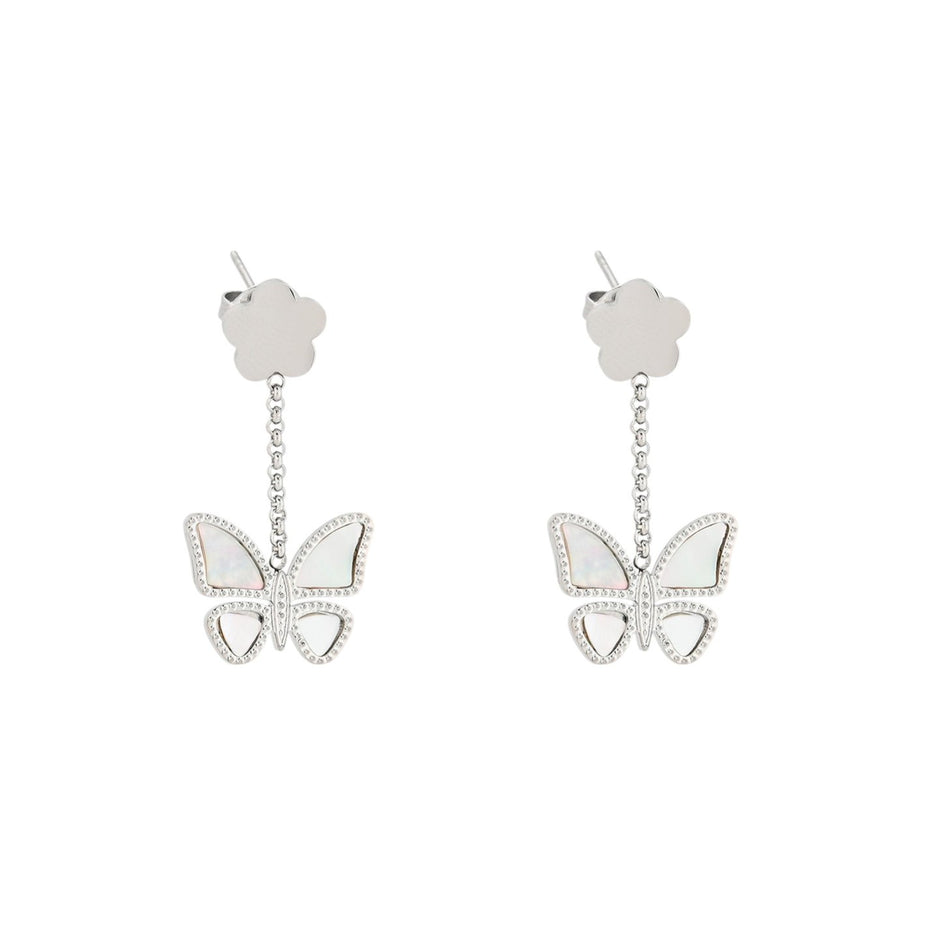 Boucles d'oreilles en acier papillon nacre Alba