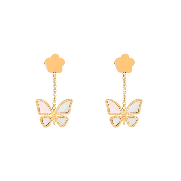 Boucles d'oreilles en acier papillon nacre Alba