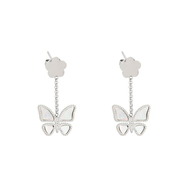 Boucles d'oreilles en acier papillon nacre Alba