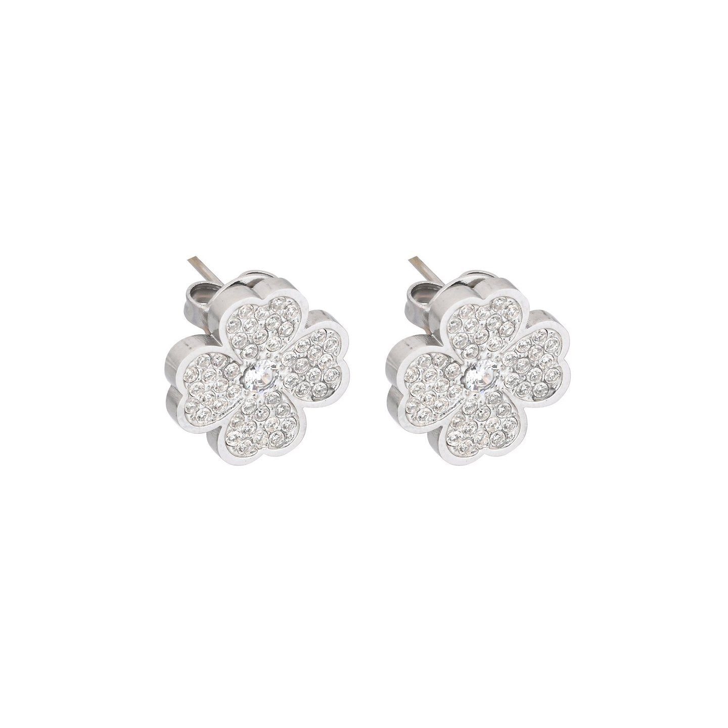 Boucles d'oreilles en acier trèfle zircone Alba