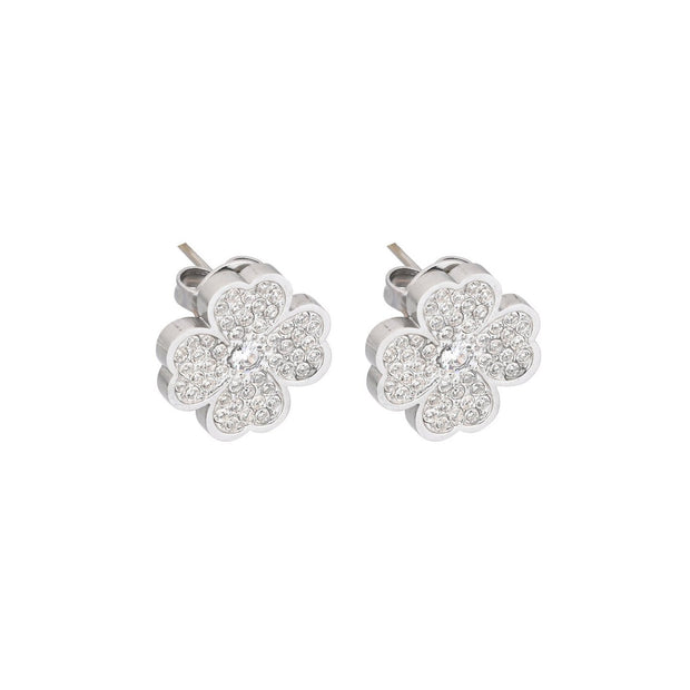 Boucles d'oreilles en acier trèfle zircone Alba
