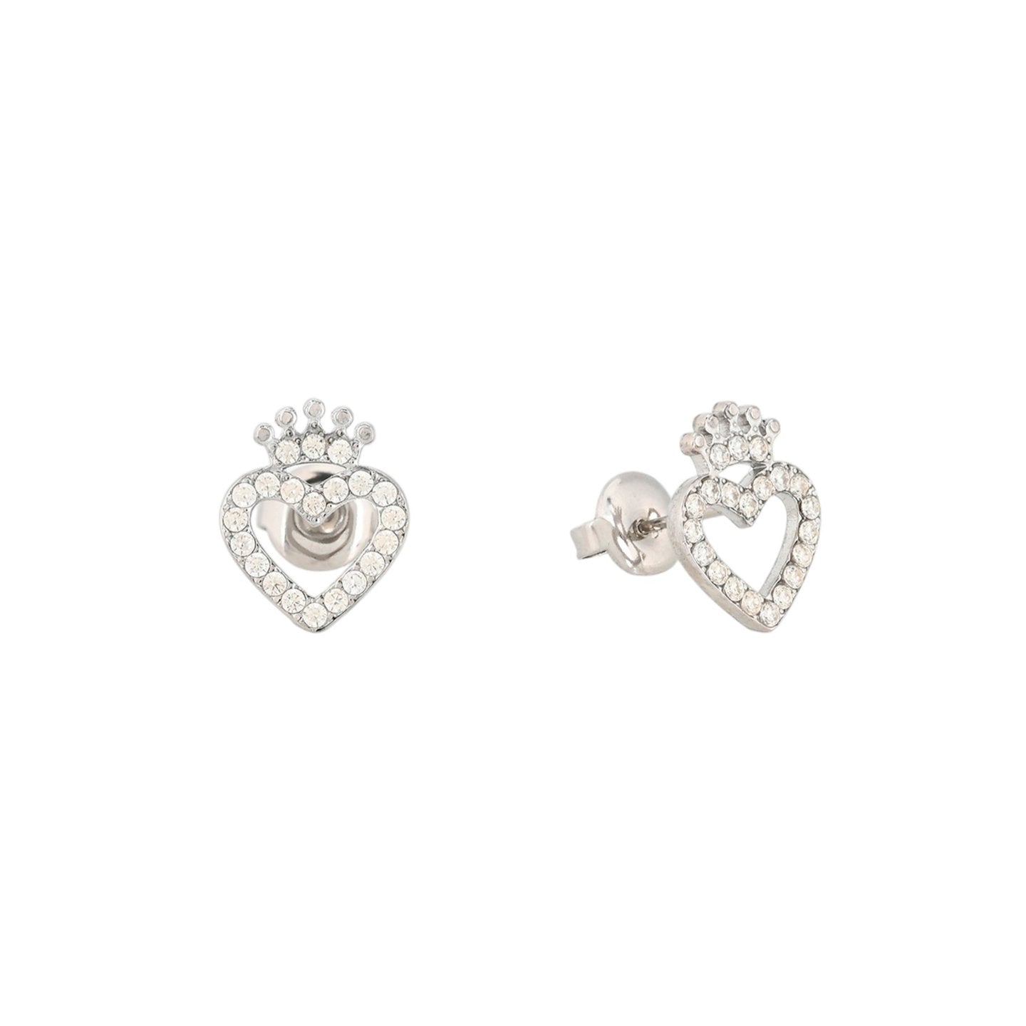 Boucles d'oreilles en acier coeur et couronne Alba