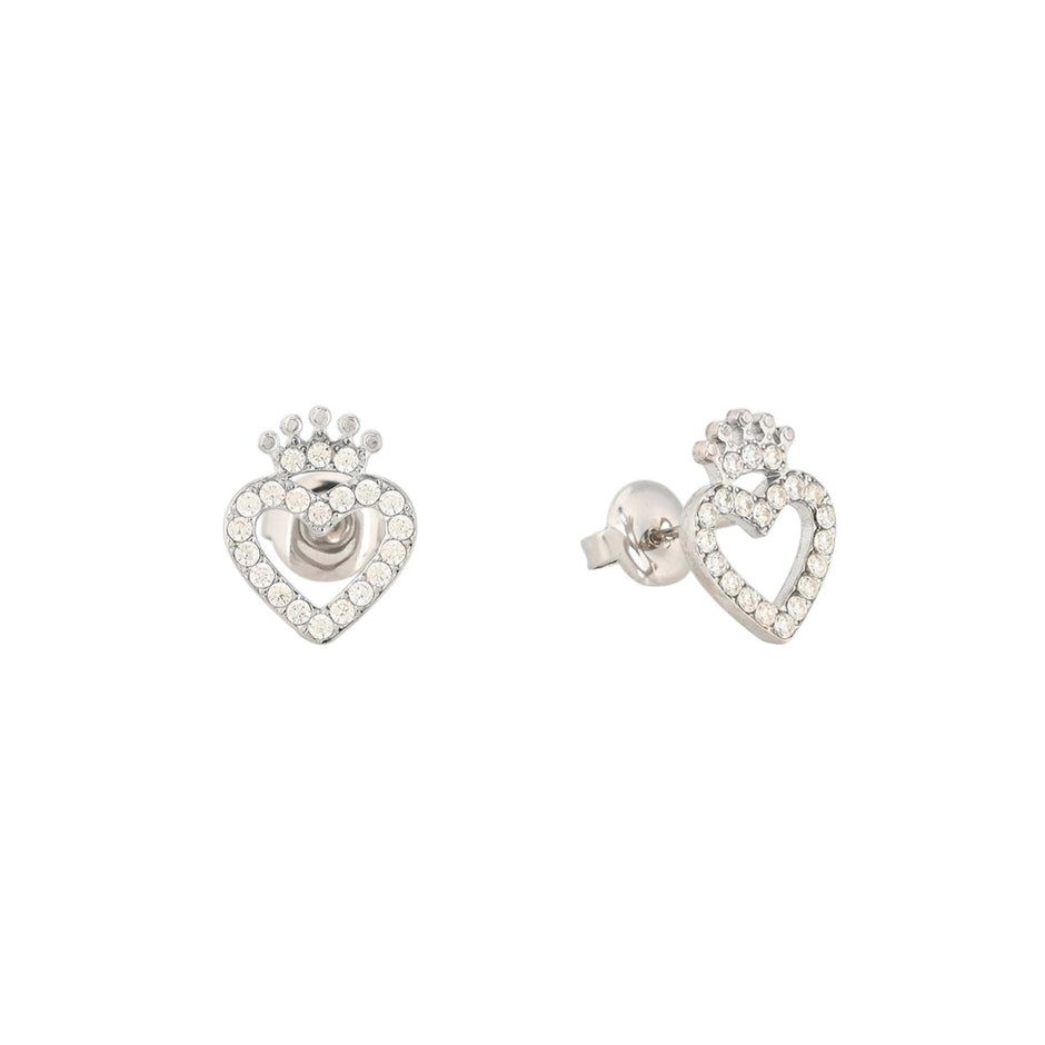 Boucles d'oreilles en acier coeur et couronne Alba