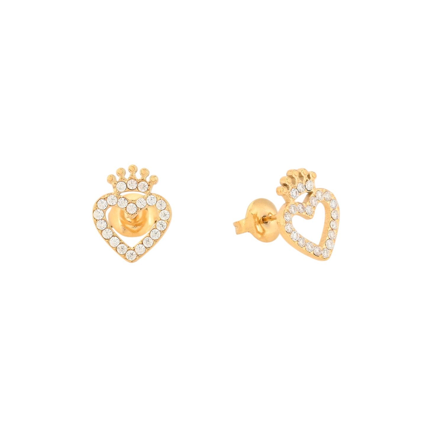 Boucles d'oreilles en acier coeur et couronne Alba