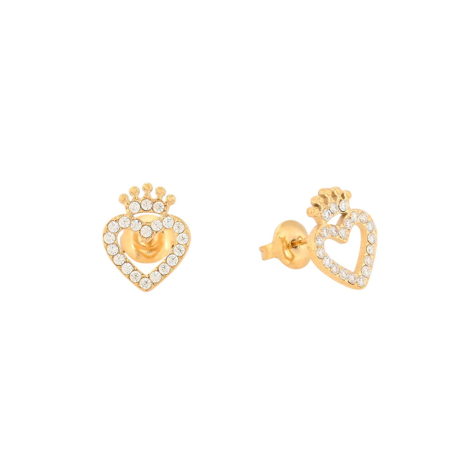 Boucles d'oreilles en acier coeur et couronne Alba