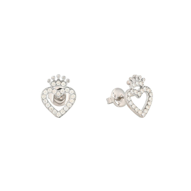 Boucles d'oreilles en acier coeur et couronne Alba