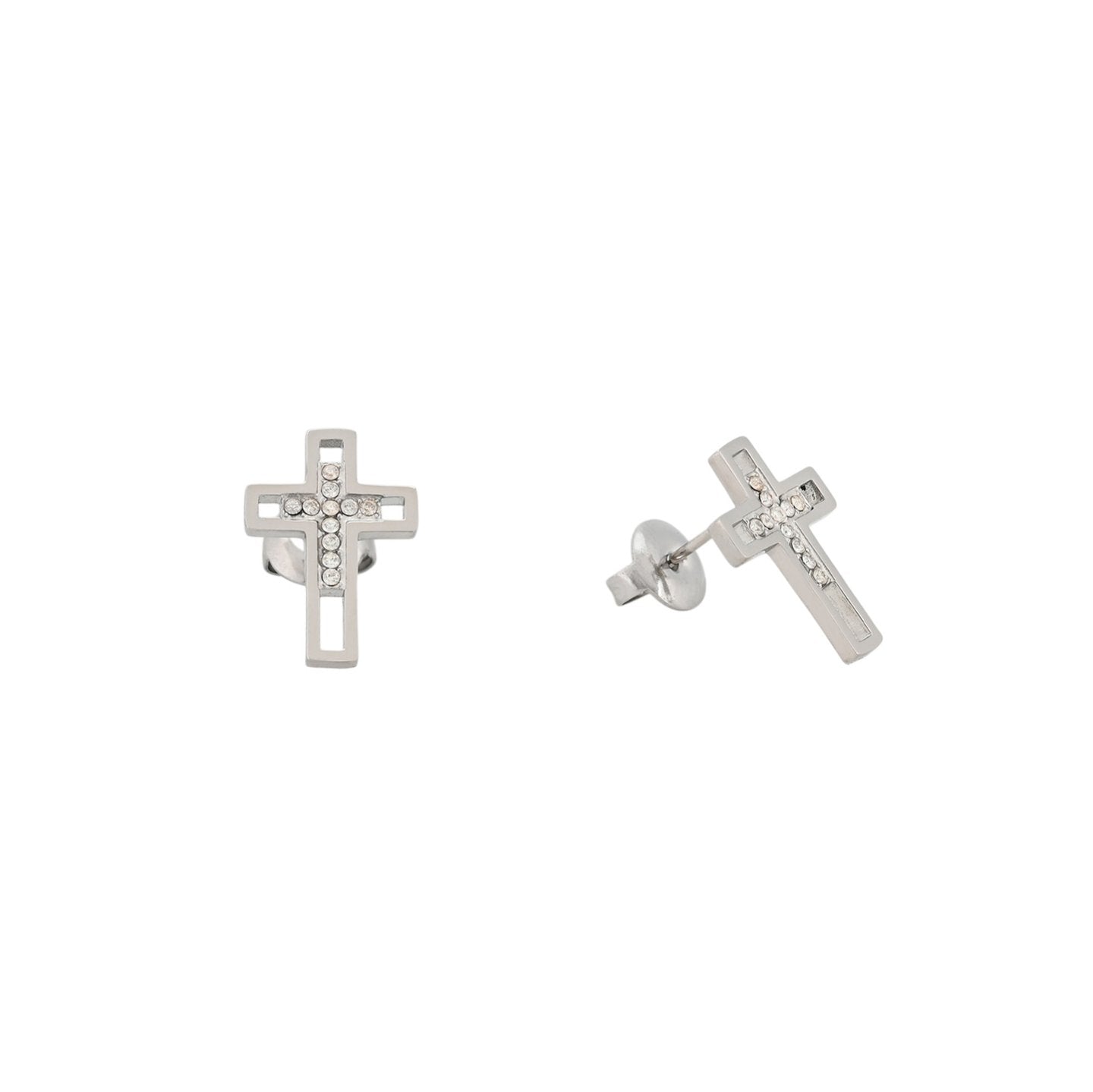 Boucles d'oreilles en acier croix ouvert Alba