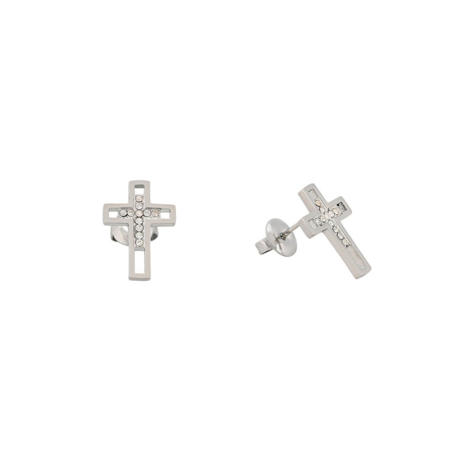 Boucles d'oreilles en acier croix ouvert Alba