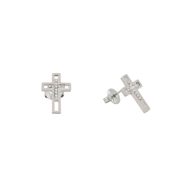 Boucles d'oreilles en acier croix ouvert Alba