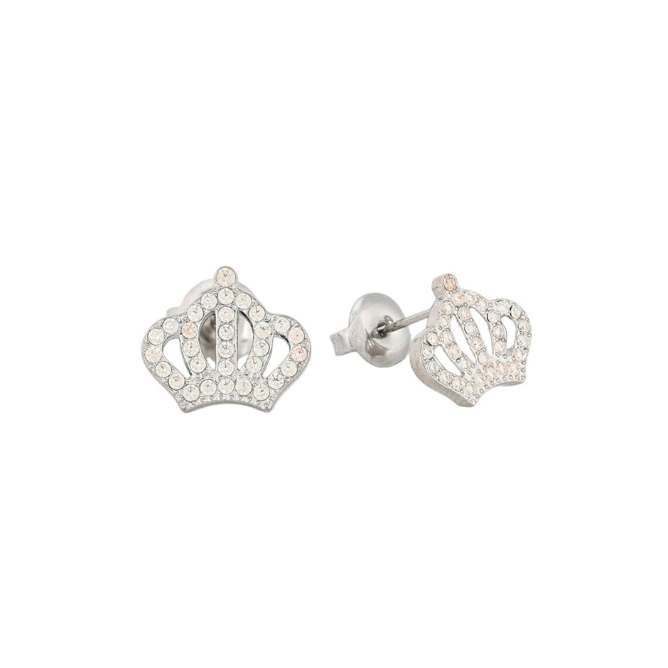 Boucles d'oreilles en acier brillants couronne Alba