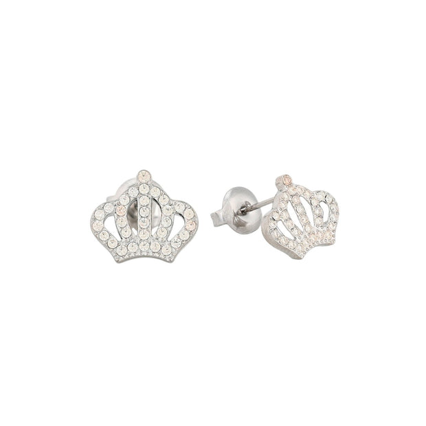 Boucles d'oreilles en acier brillants couronne Alba